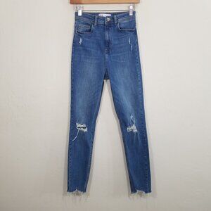 Zara High Rise Skinny Distressed Jeans Blue Size 2